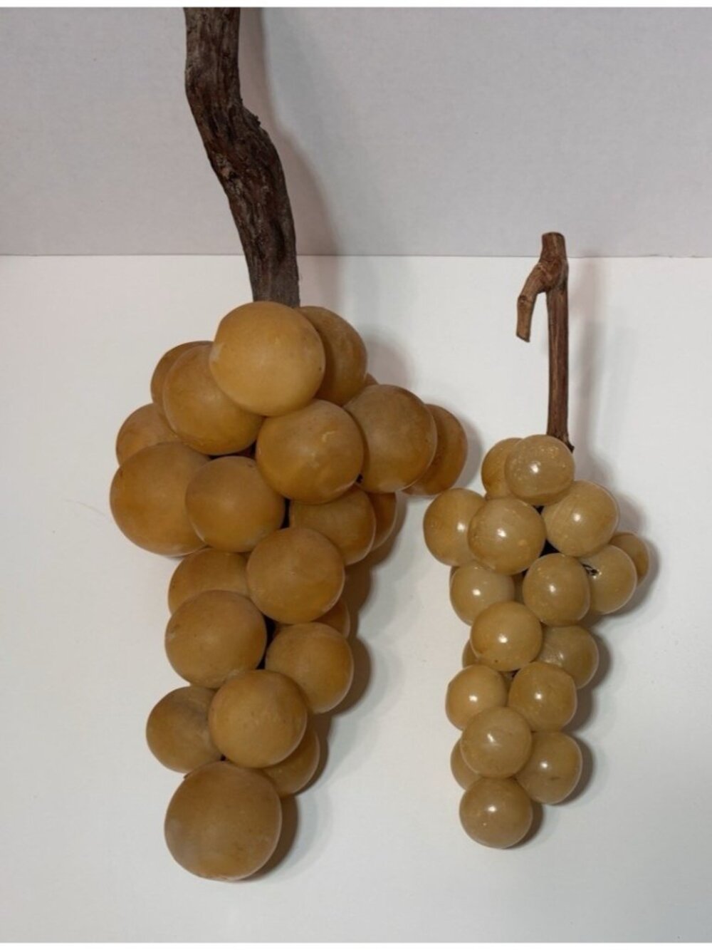 Vintage MCM Alabaster Grapes Clusters Forked Grapevine Stem (Lot of 2) 15" long